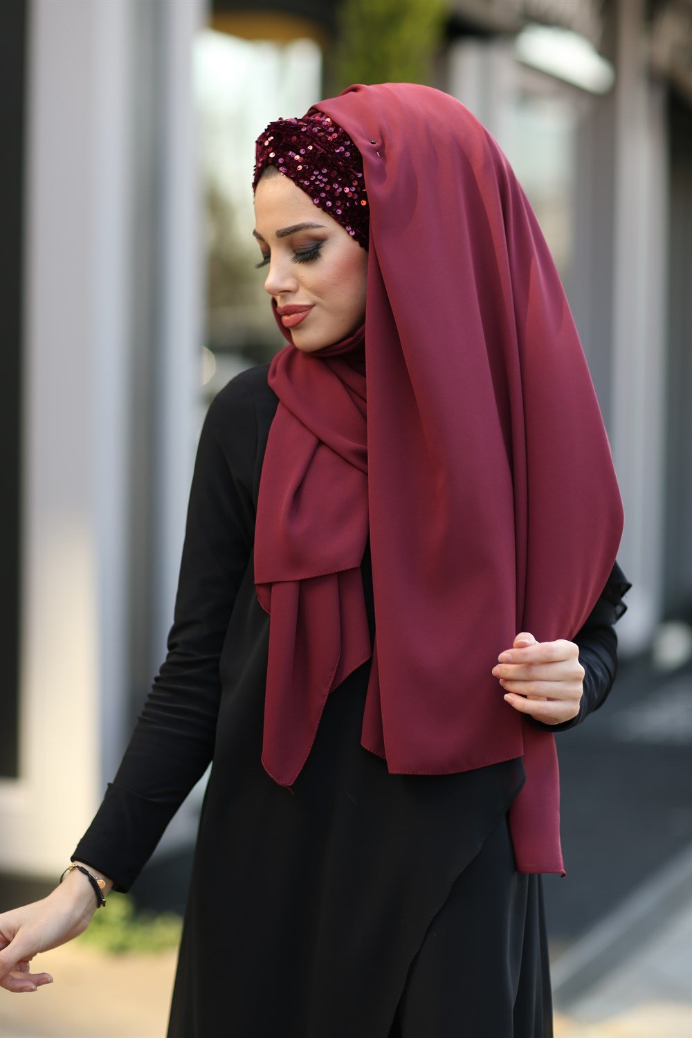 Düğüm Lux Payet Şal -Bordo