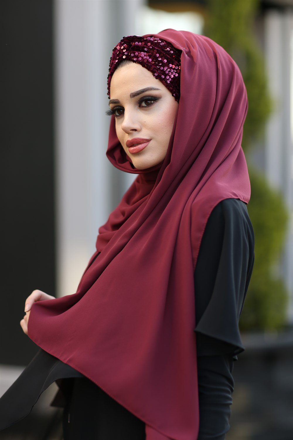 Düğüm Lux Payet Şal -Bordo