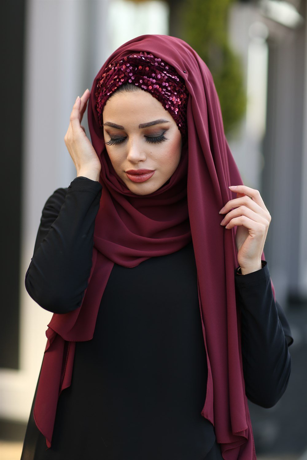 Düğüm Lux Payet Şal -Bordo