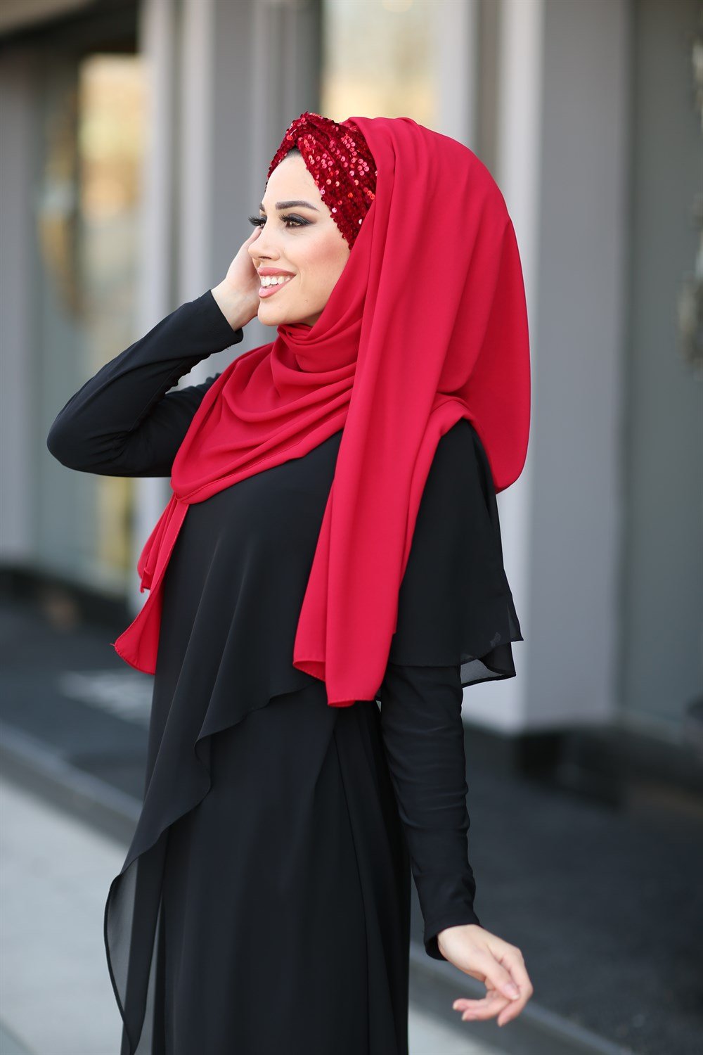 Düğüm Lux Payet Şal -Kırmızı