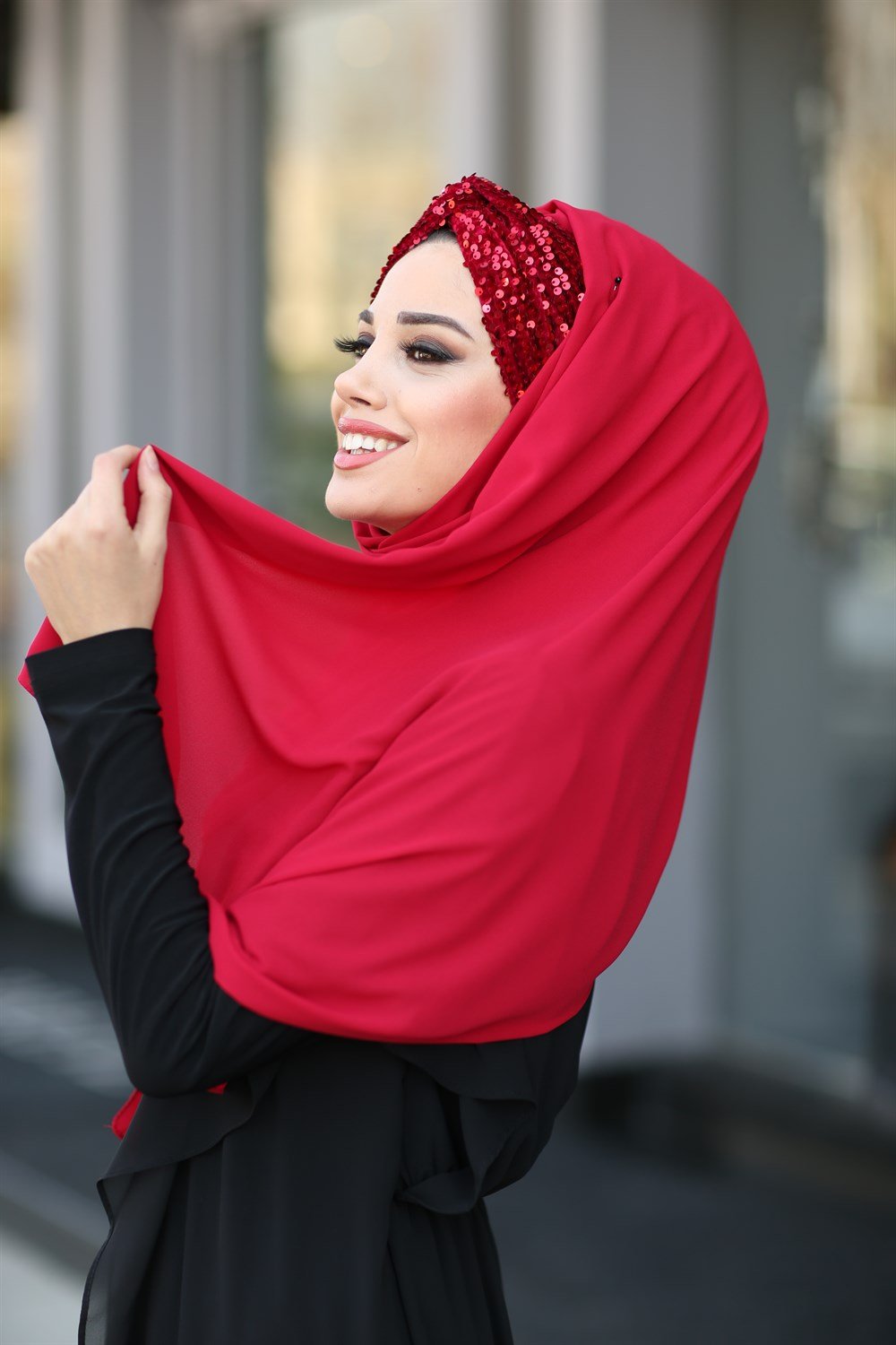 Düğüm Lux Payet Şal -Kırmızı