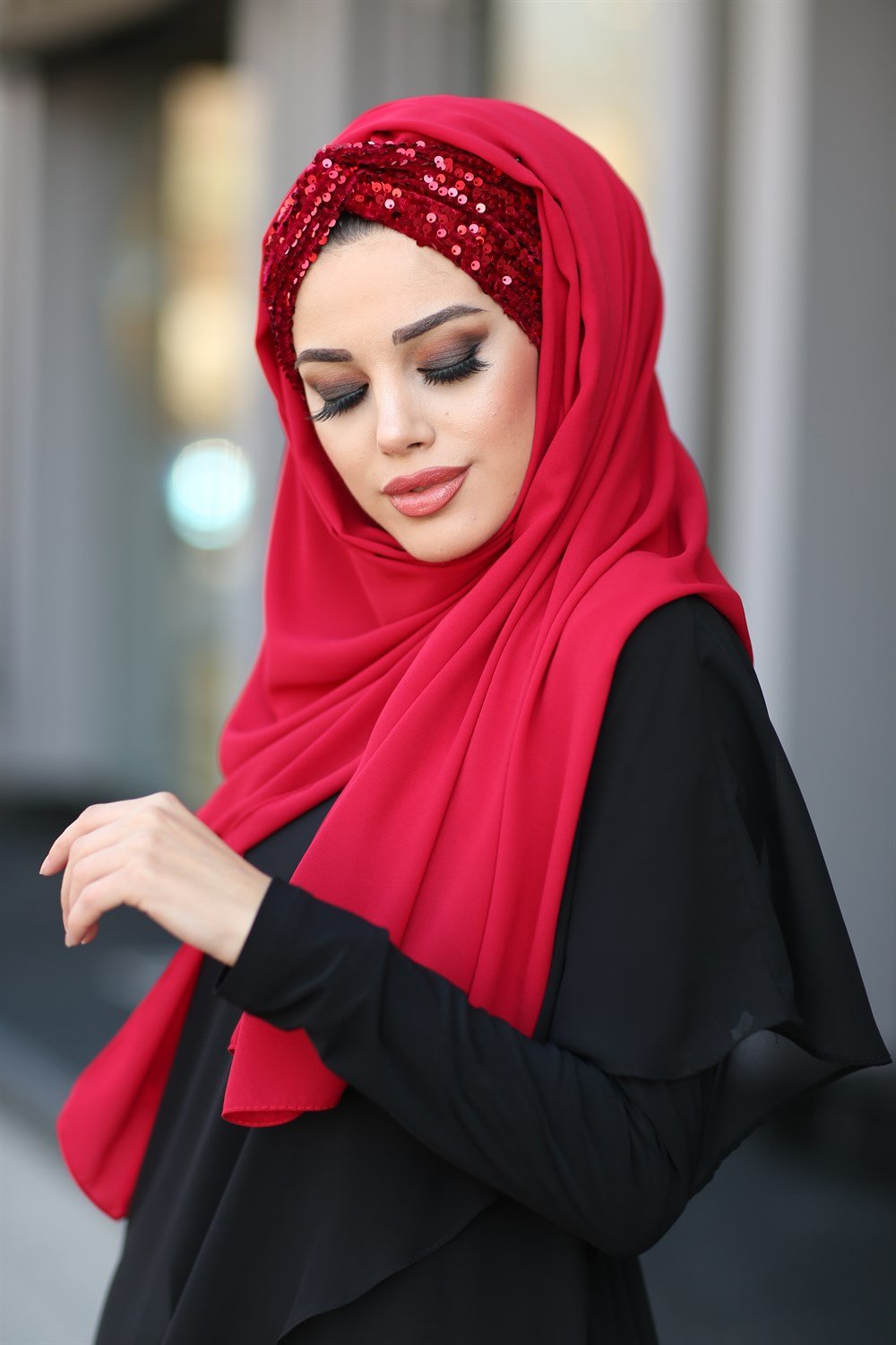 Düğüm Lux Payet Şal -Kırmızı