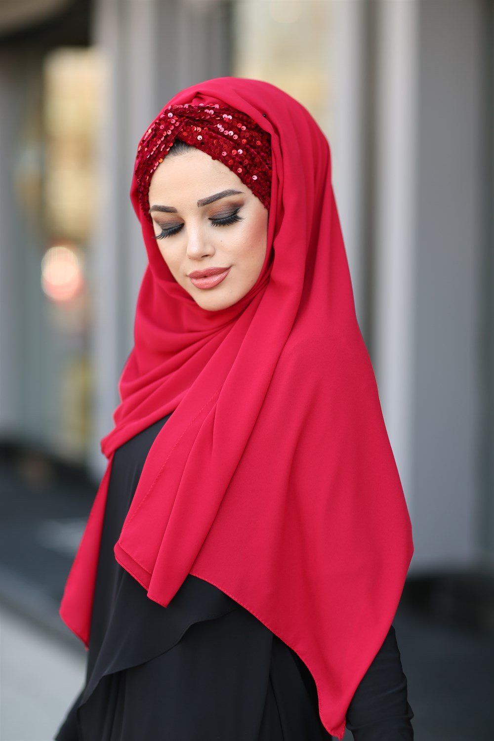 Düğüm Lux Payet Şal -Kırmızı