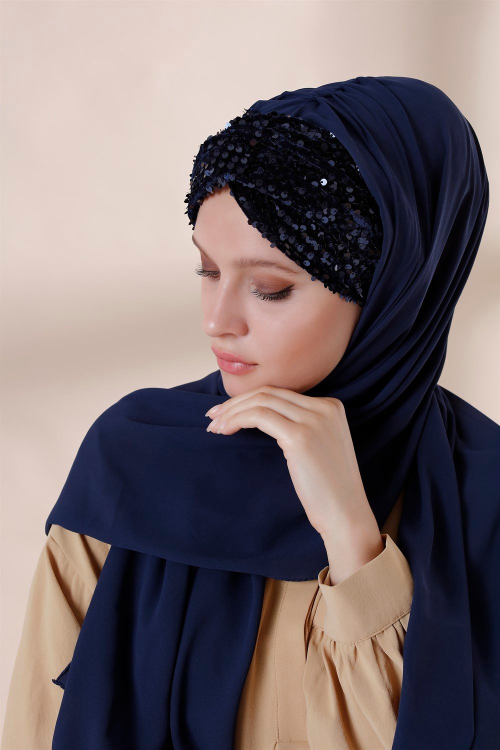 Düğüm Lux Payet Şal -Lacivert