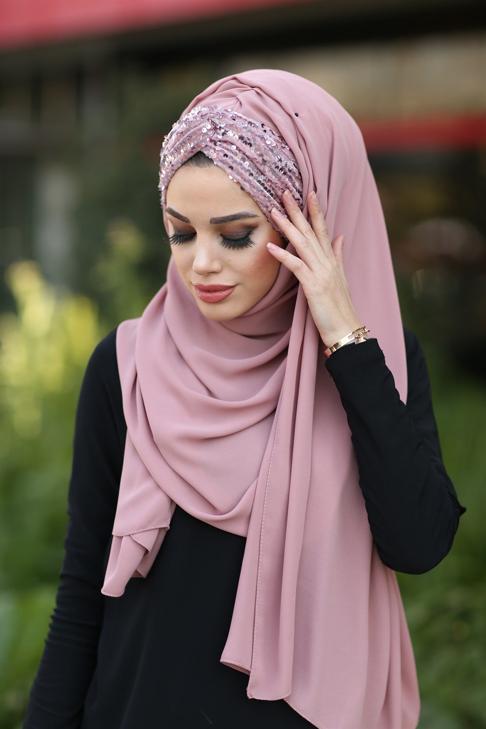 Düğüm Lux Payet Şal -Pudra