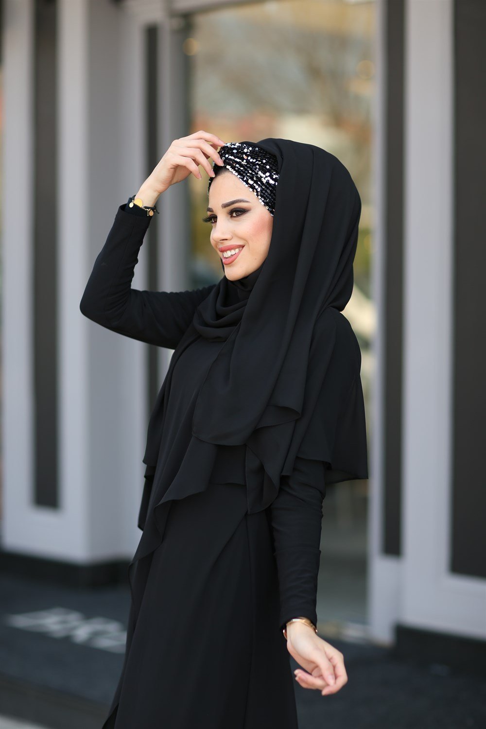 Düğüm Lux Payet Şal -Siyah Gümüş