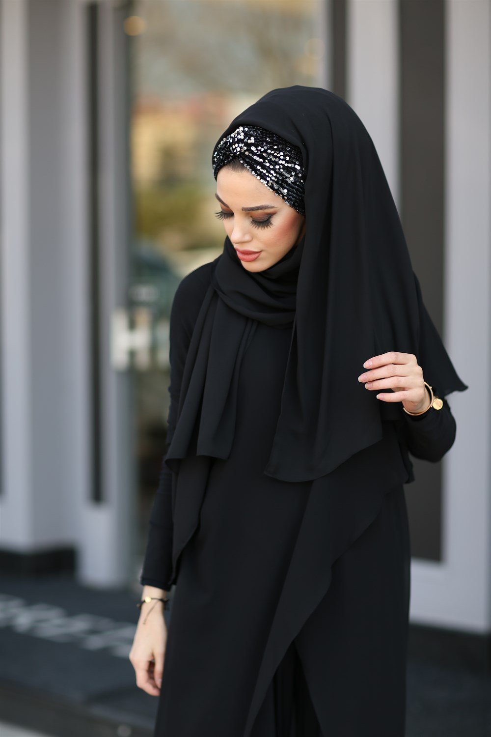 Düğüm Lux Payet Şal -Siyah Gümüş