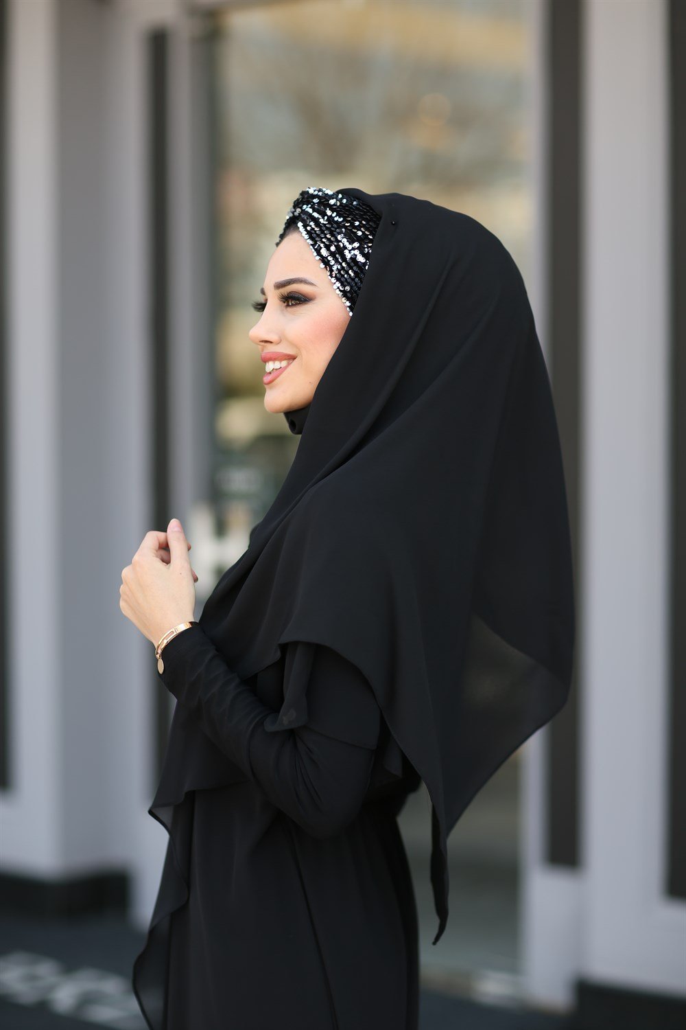 Düğüm Lux Payet Şal -Siyah Gümüş