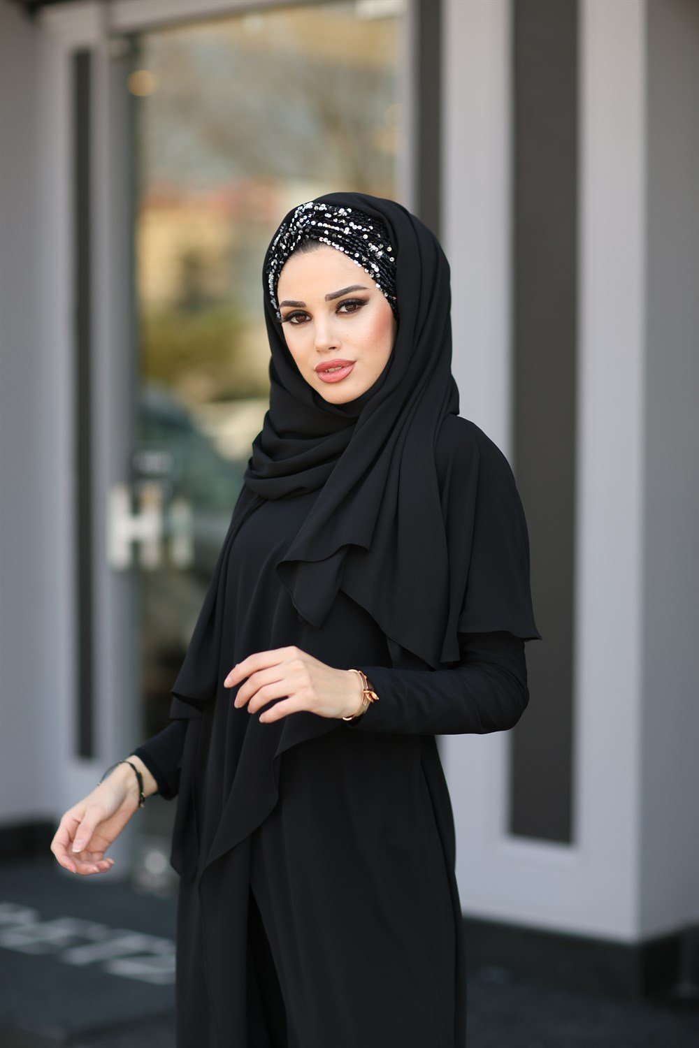 Düğüm Lux Payet Şal -Siyah Gümüş