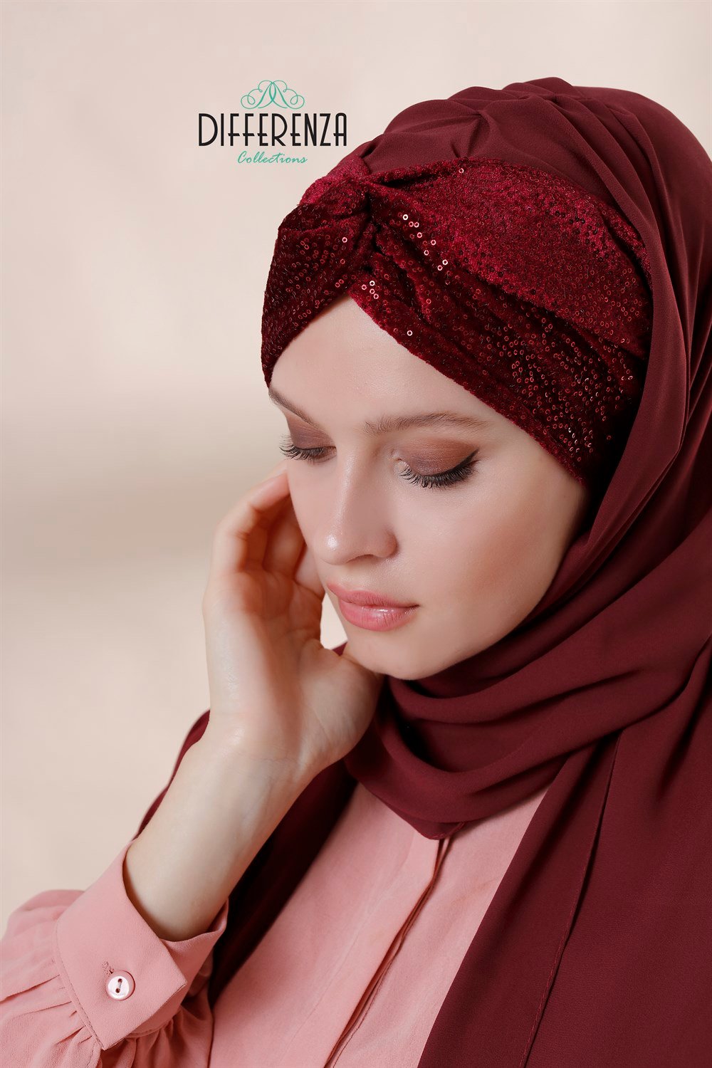 Düğüm Mini Payet Şal-Bordo