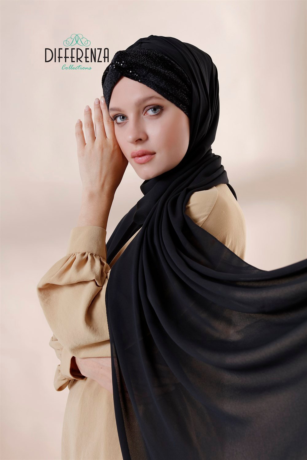 Düğüm Mini Payet Şal-Siyah