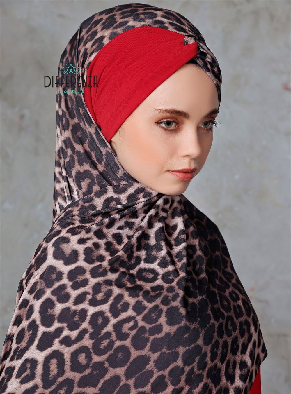 Düğüm Sandy Leopar Şal-Kırmızı Tek Taraf