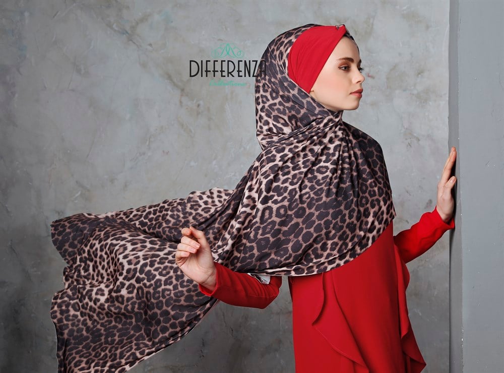 Düğüm Sandy Leopar Şal-Kırmızı Tek Taraf