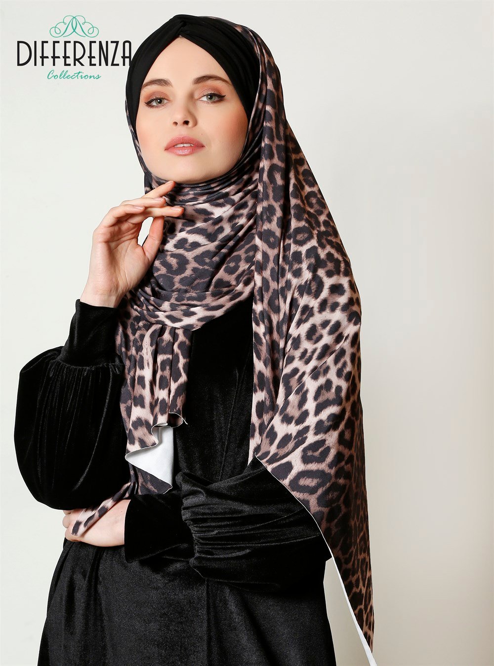 Düğüm Sandy Leopar Şal-Siyah