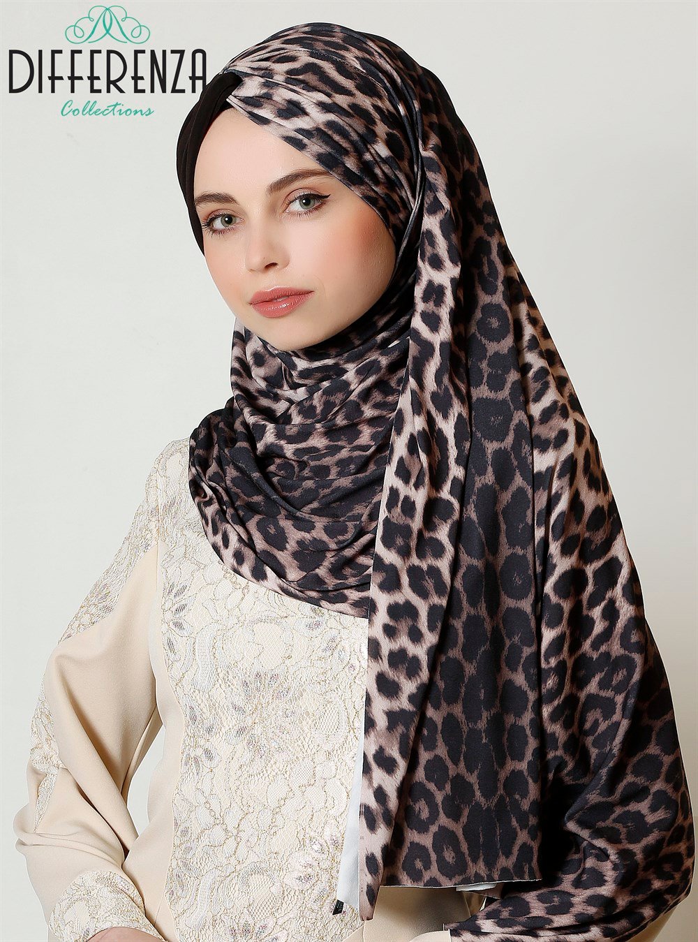 Düğüm Sandy Leopar Şal-Siyah Tek Taraf