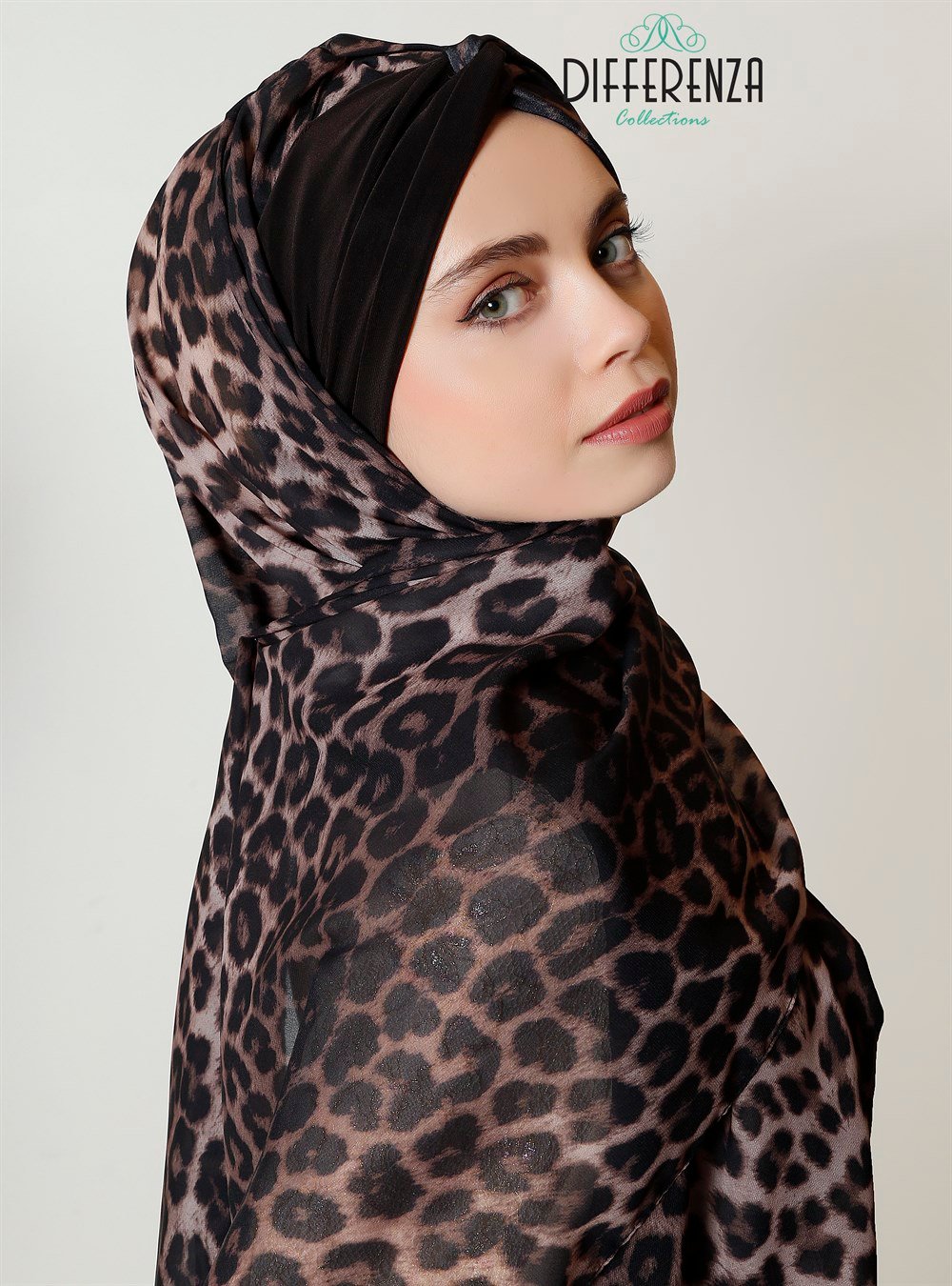 Düğüm Sandy Leopar Şal-Siyah Tek Taraf