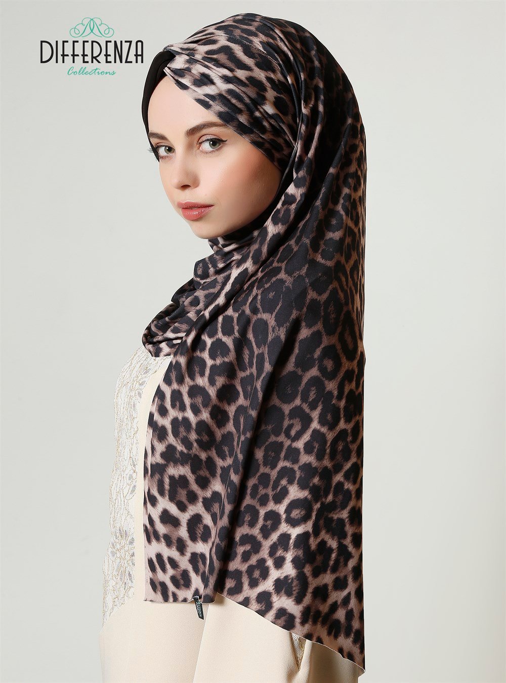 Düğüm Sandy Leopar Şal-Siyah Tek Taraf