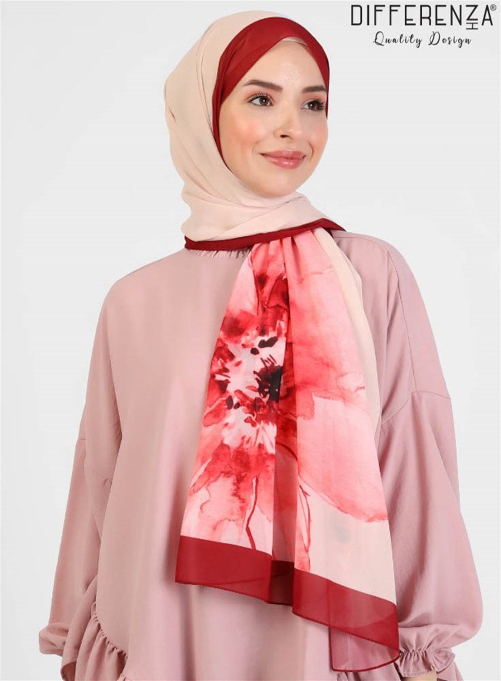 Flora Basic Desenli Şal-Kırmızı