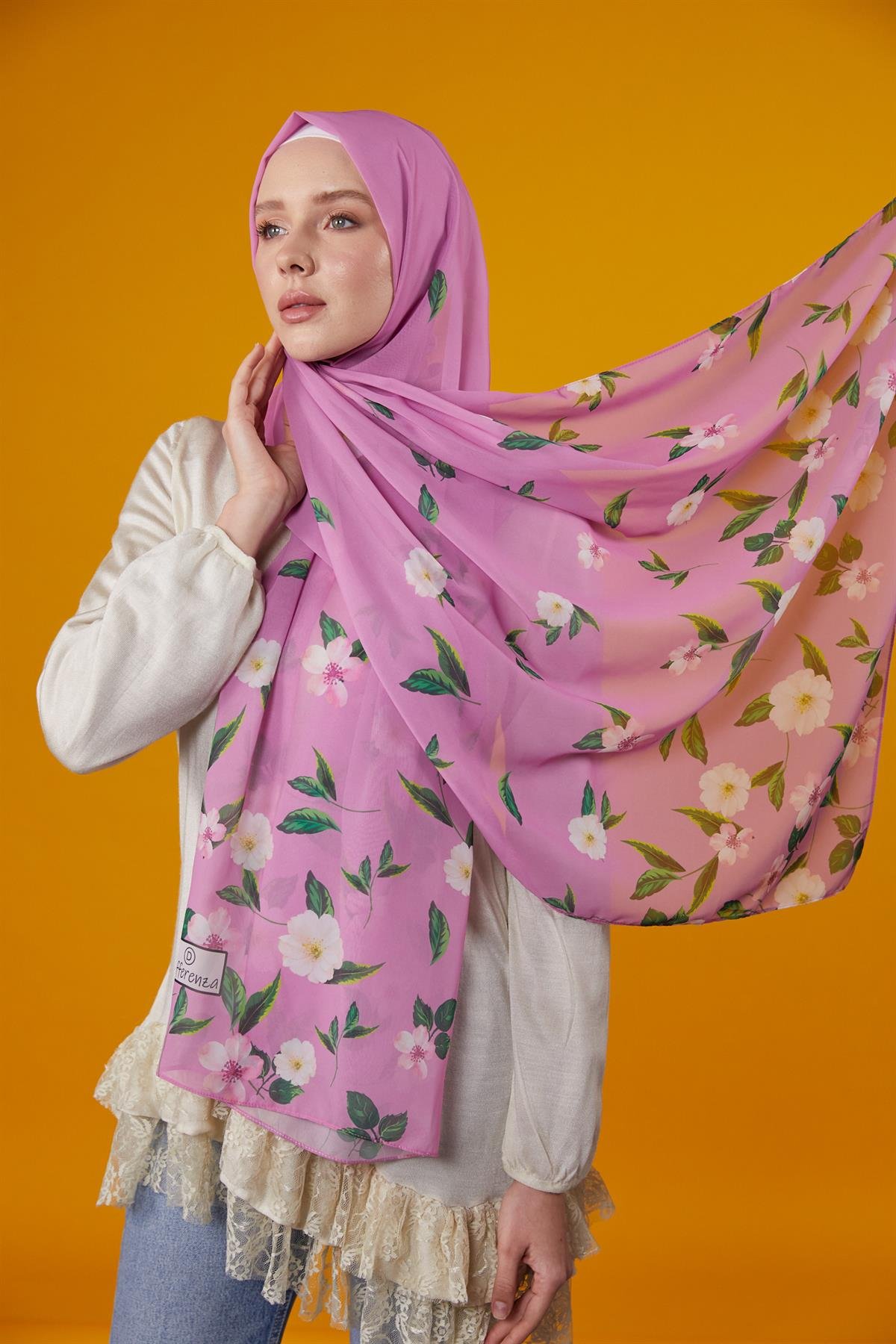 Flowers Desenli Şal Pembe
