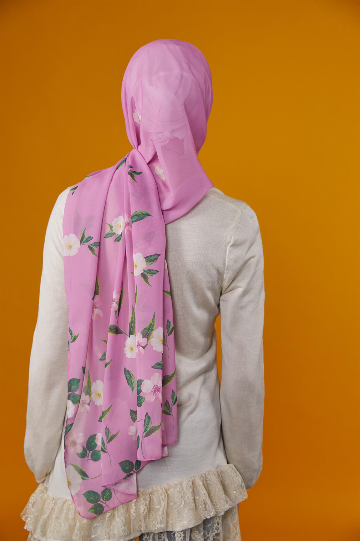 Flowers Desenli Şal Pembe