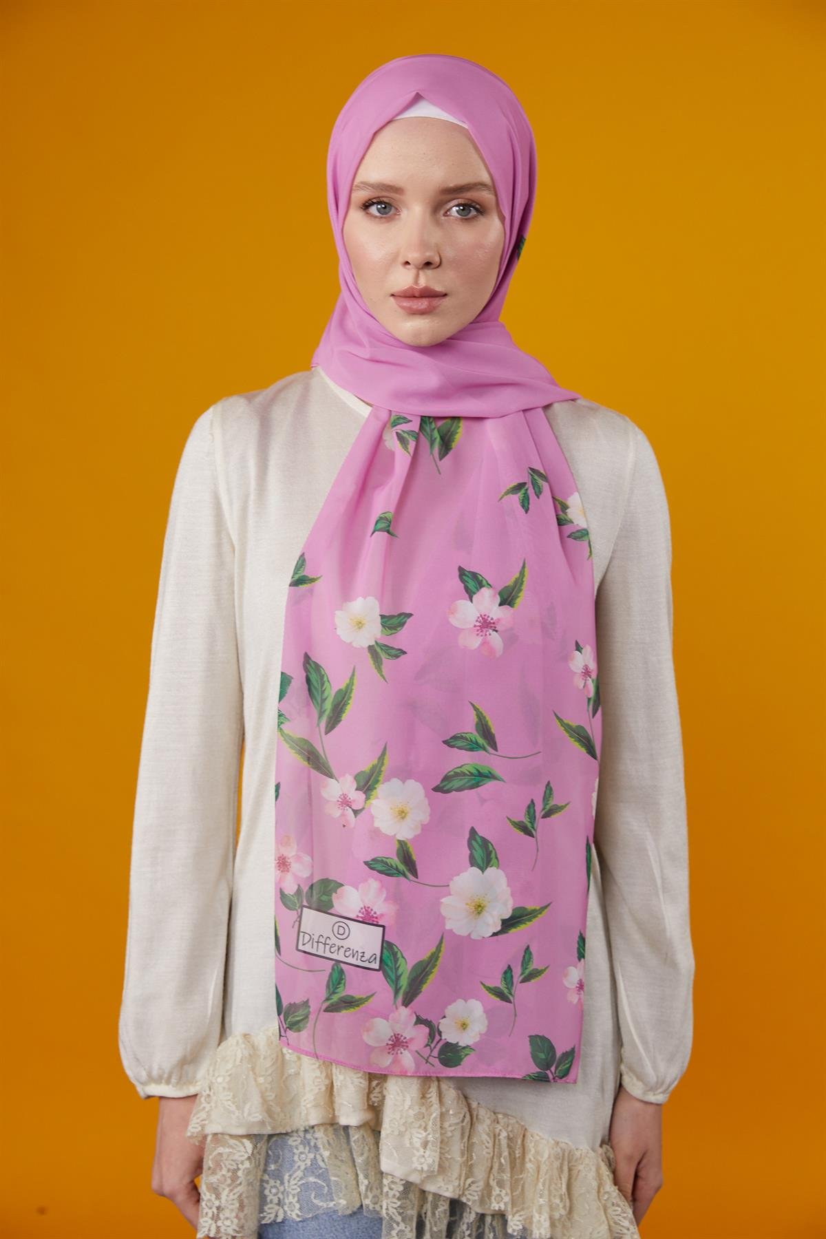 Flowers Desenli Şal Pembe