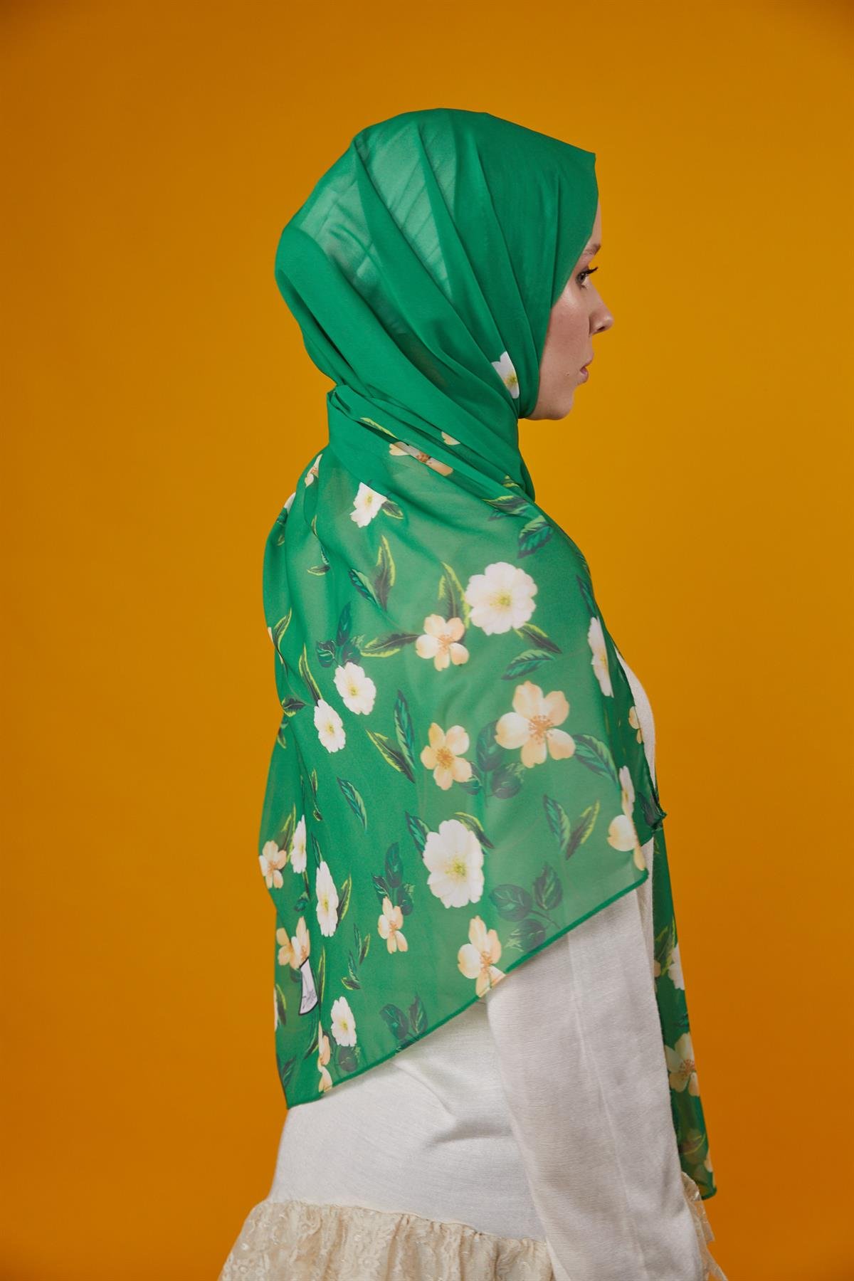 Flowers Desenli Şal Yeşil