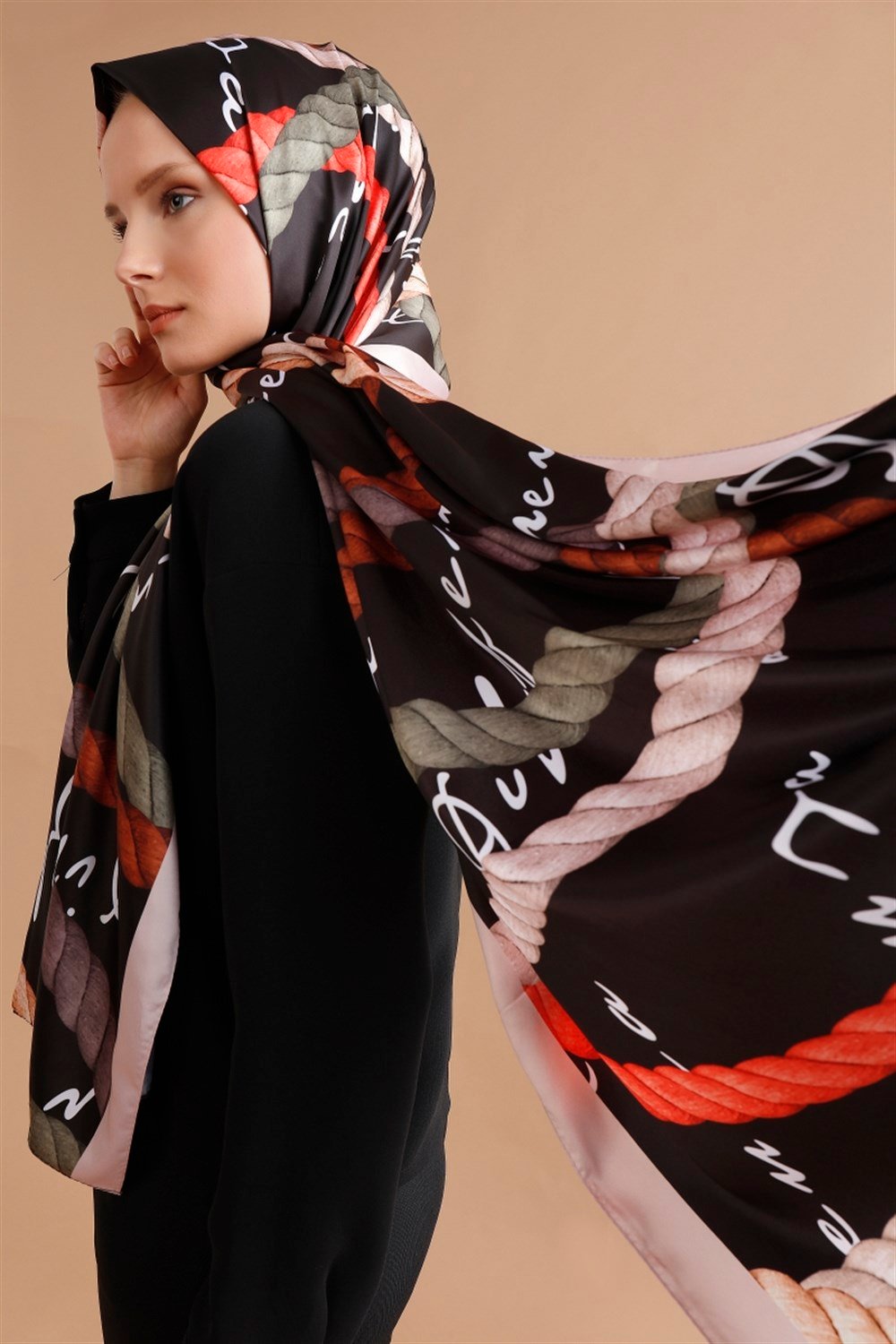Halat Desen Şal - Siyah