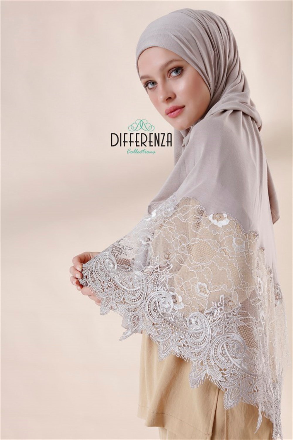 Haute Couture Dantel Şal-Açık Vizon