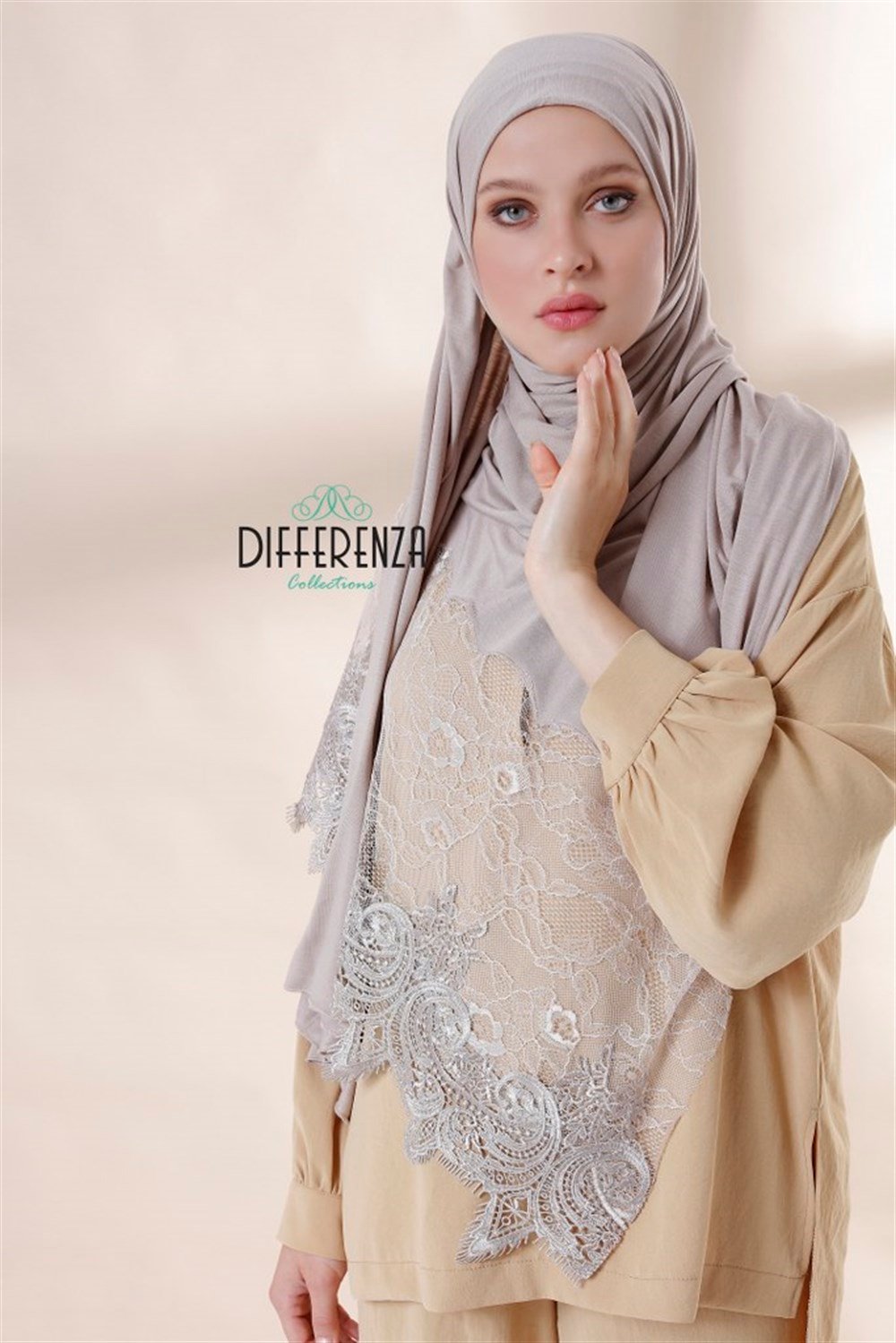 Haute Couture Dantel Şal-Açık Vizon