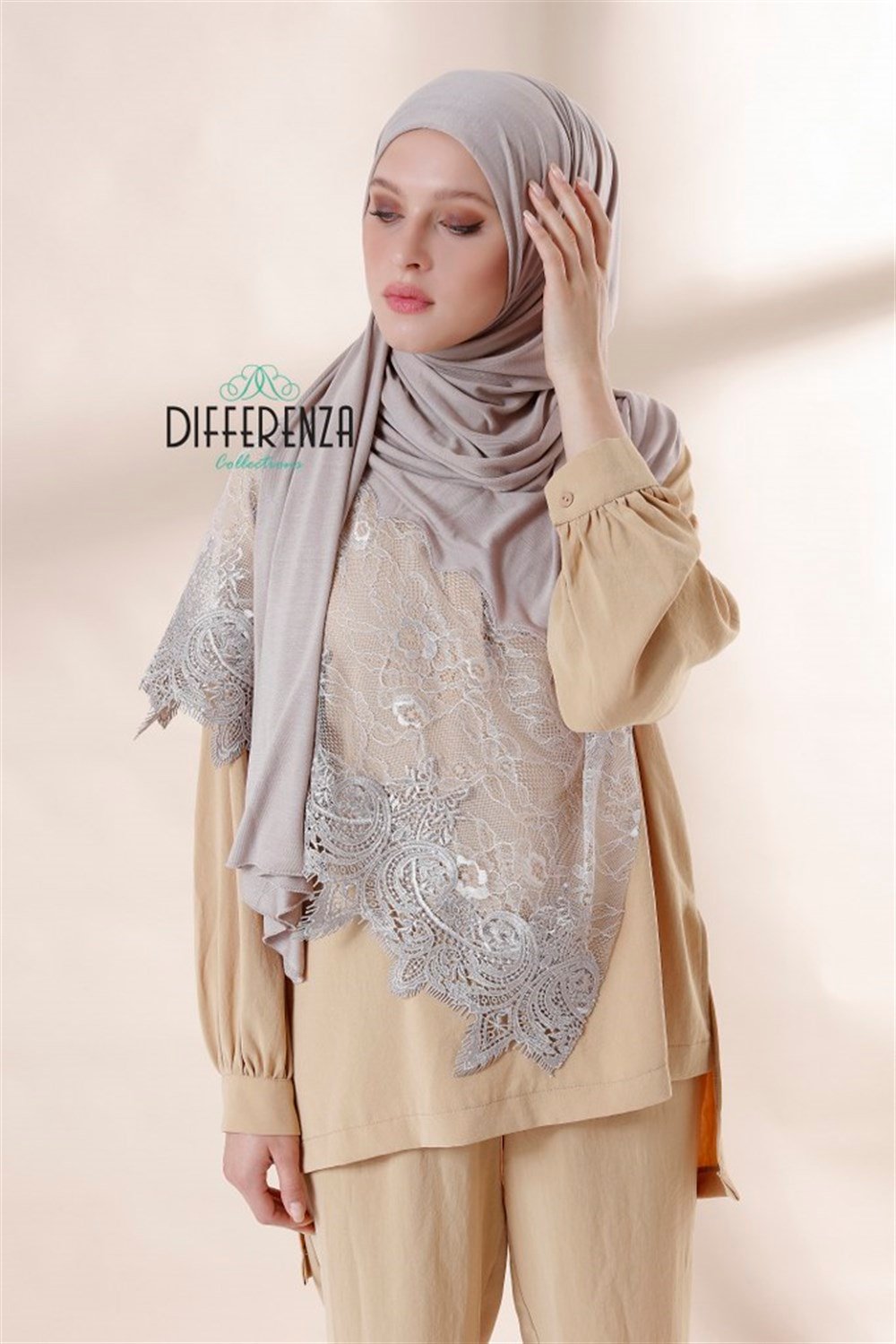 Haute Couture Dantel Şal-Açık Vizon