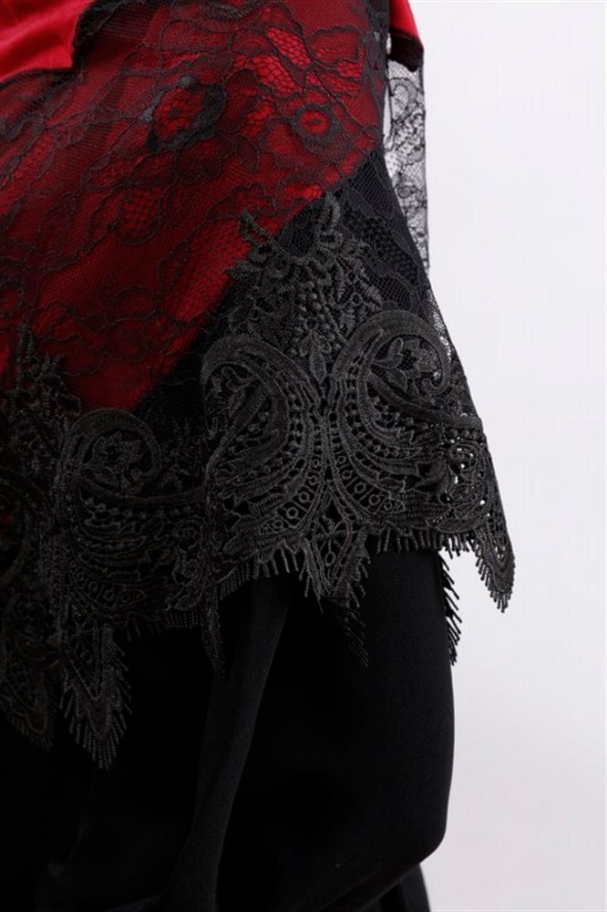 Haute Couture Dantel Şal-Bordo