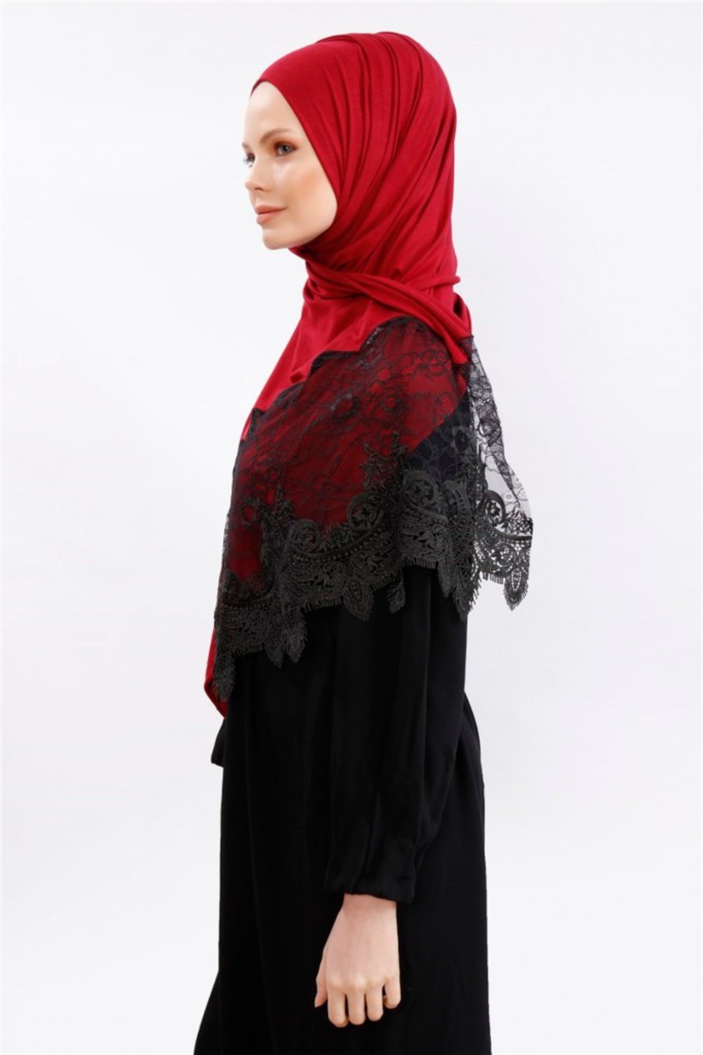 Haute Couture Dantel Şal-Bordo