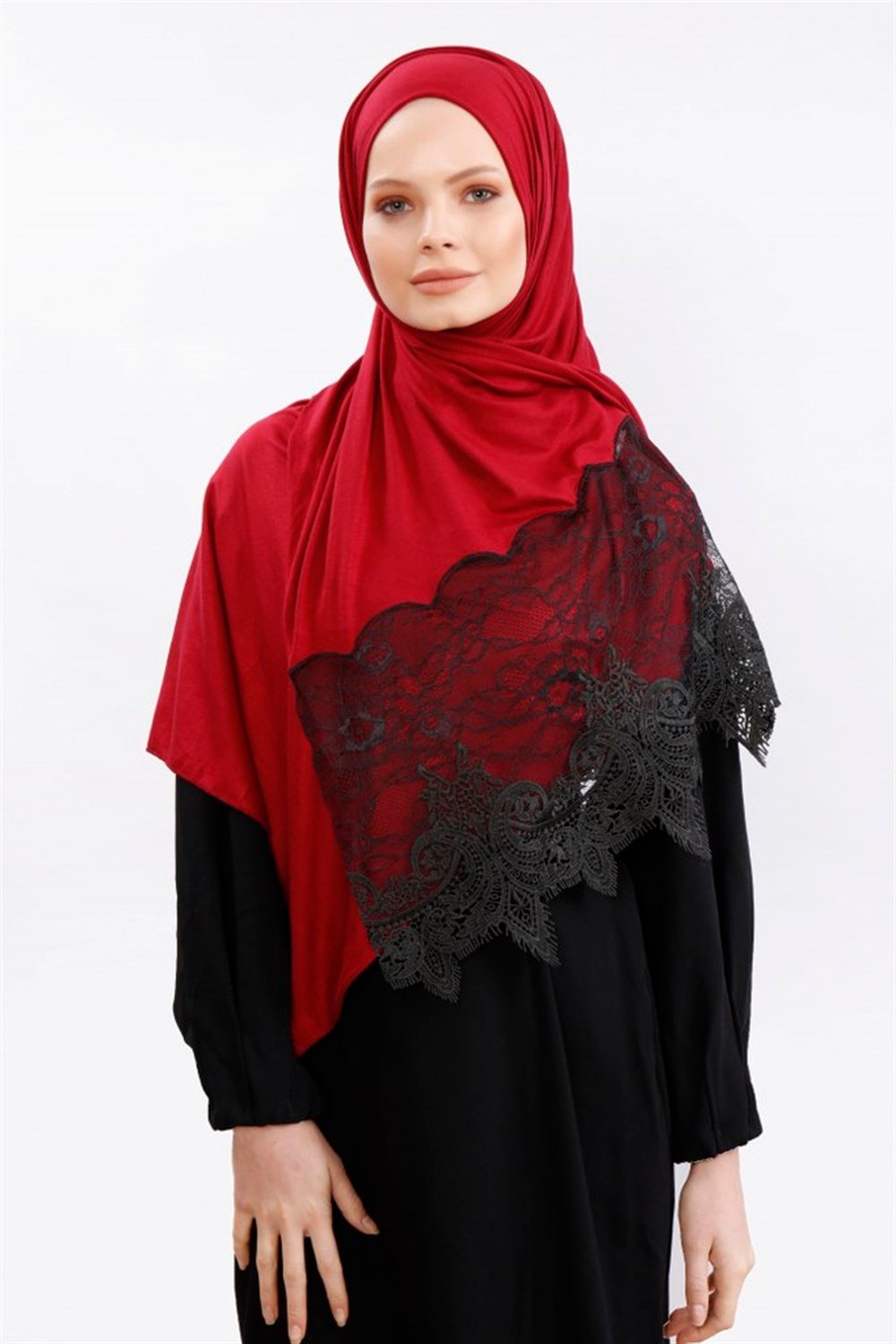 Haute Couture Dantel Şal-Bordo