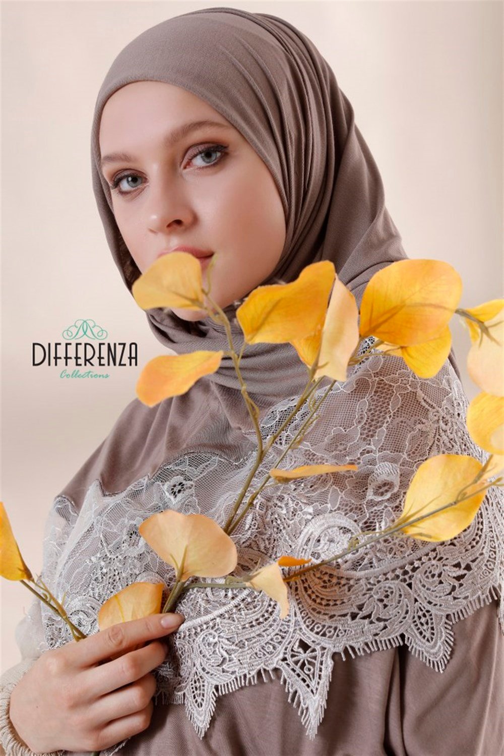Haute Couture Dantel Şal-Koyu Vizon