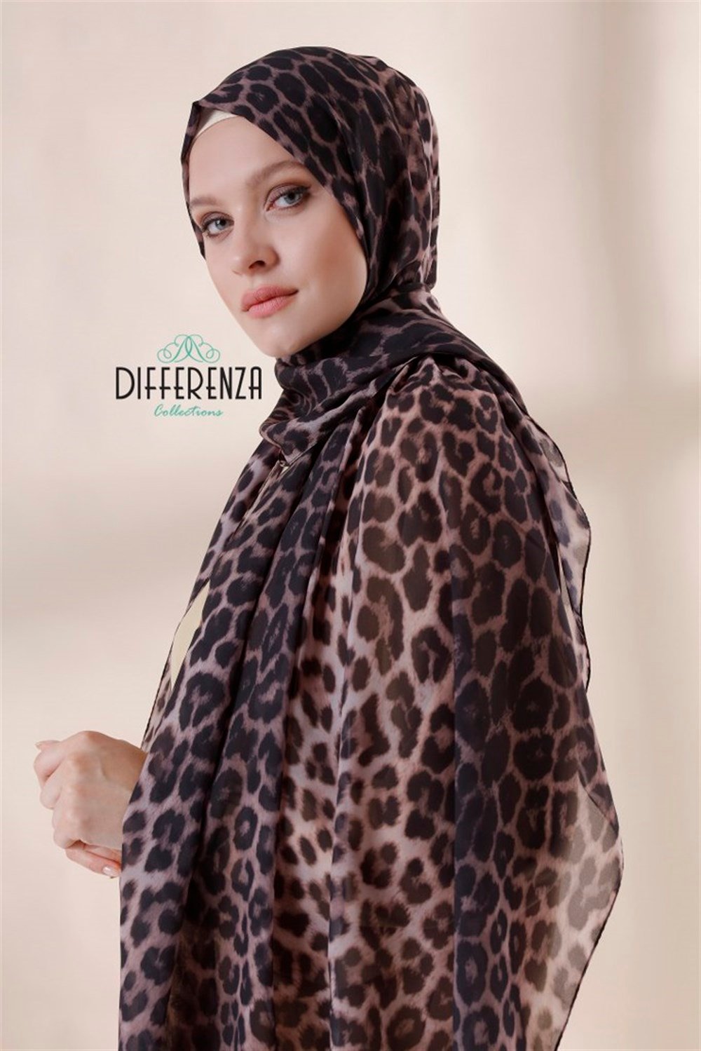 Haute Couture Dantel Şal-Leopar Bej