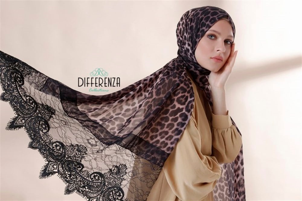 Haute Couture Dantel Şal-Leopar Siyah