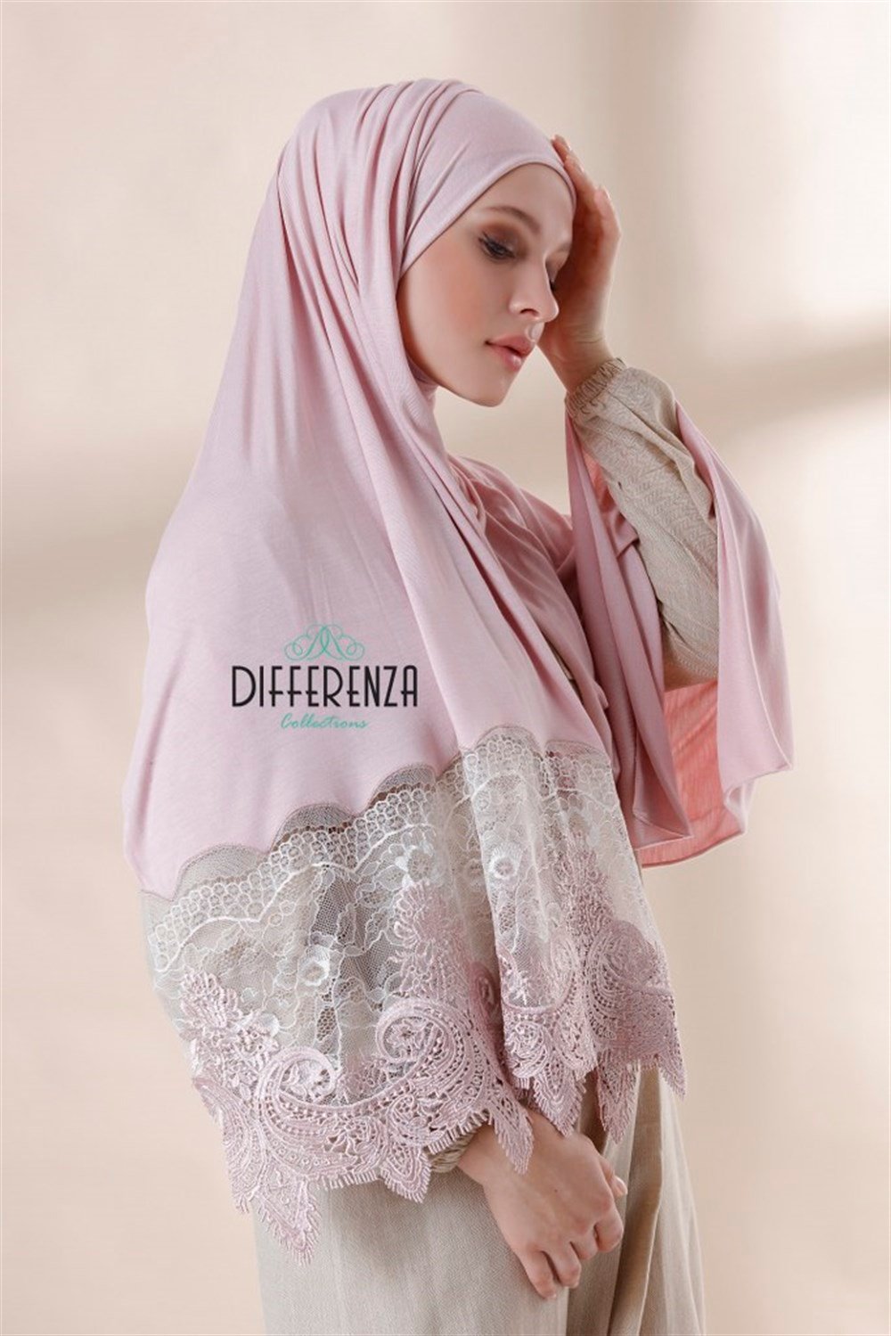 Haute Couture Dantel Şal-Pudra