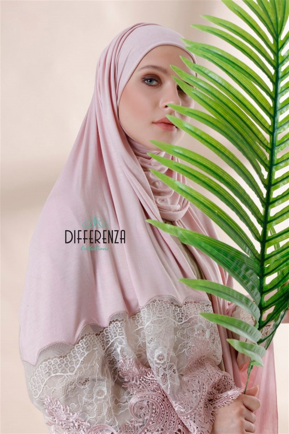 Haute Couture Dantel Şal-Pudra