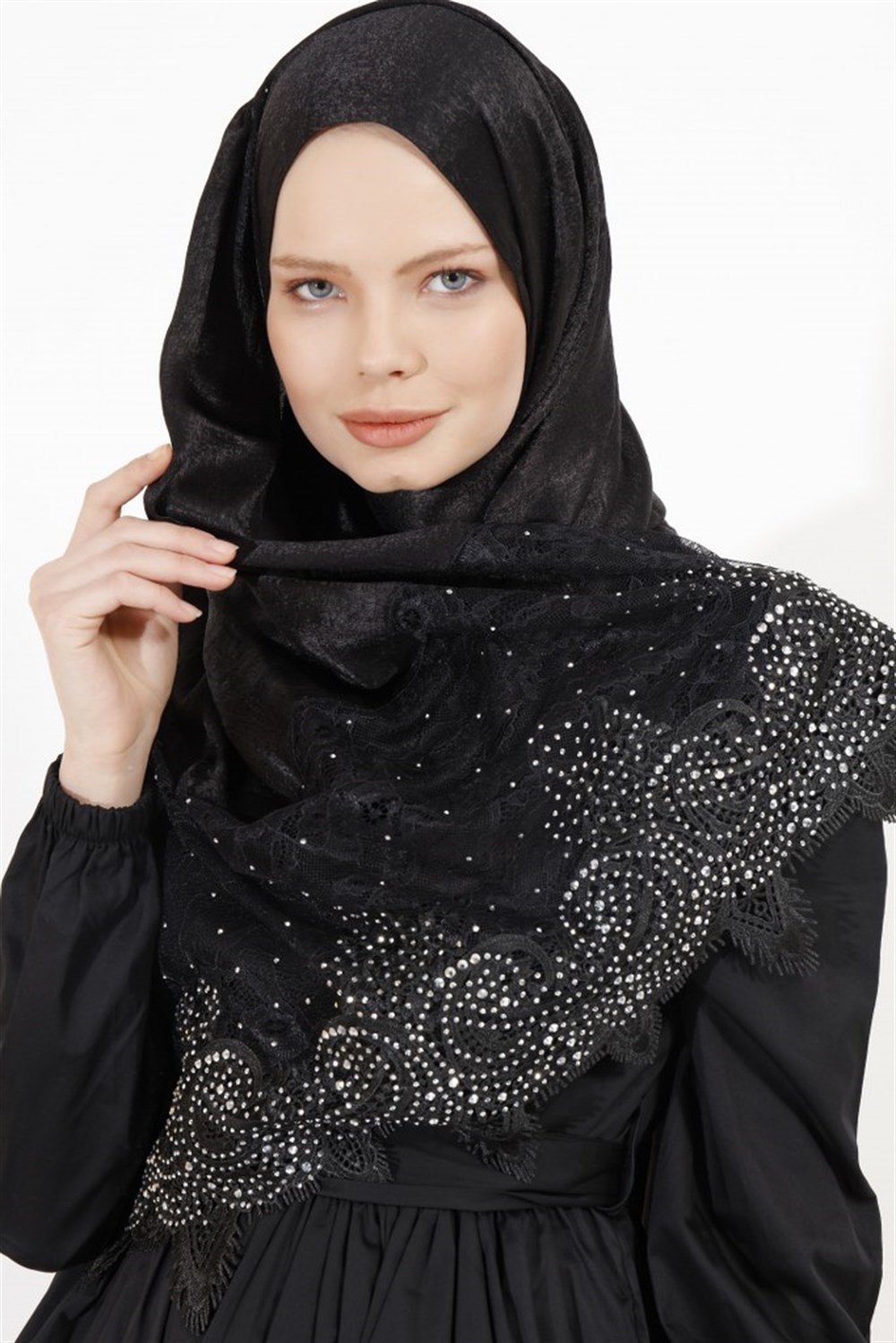 Haute Couture Dantel Şal-Siyah