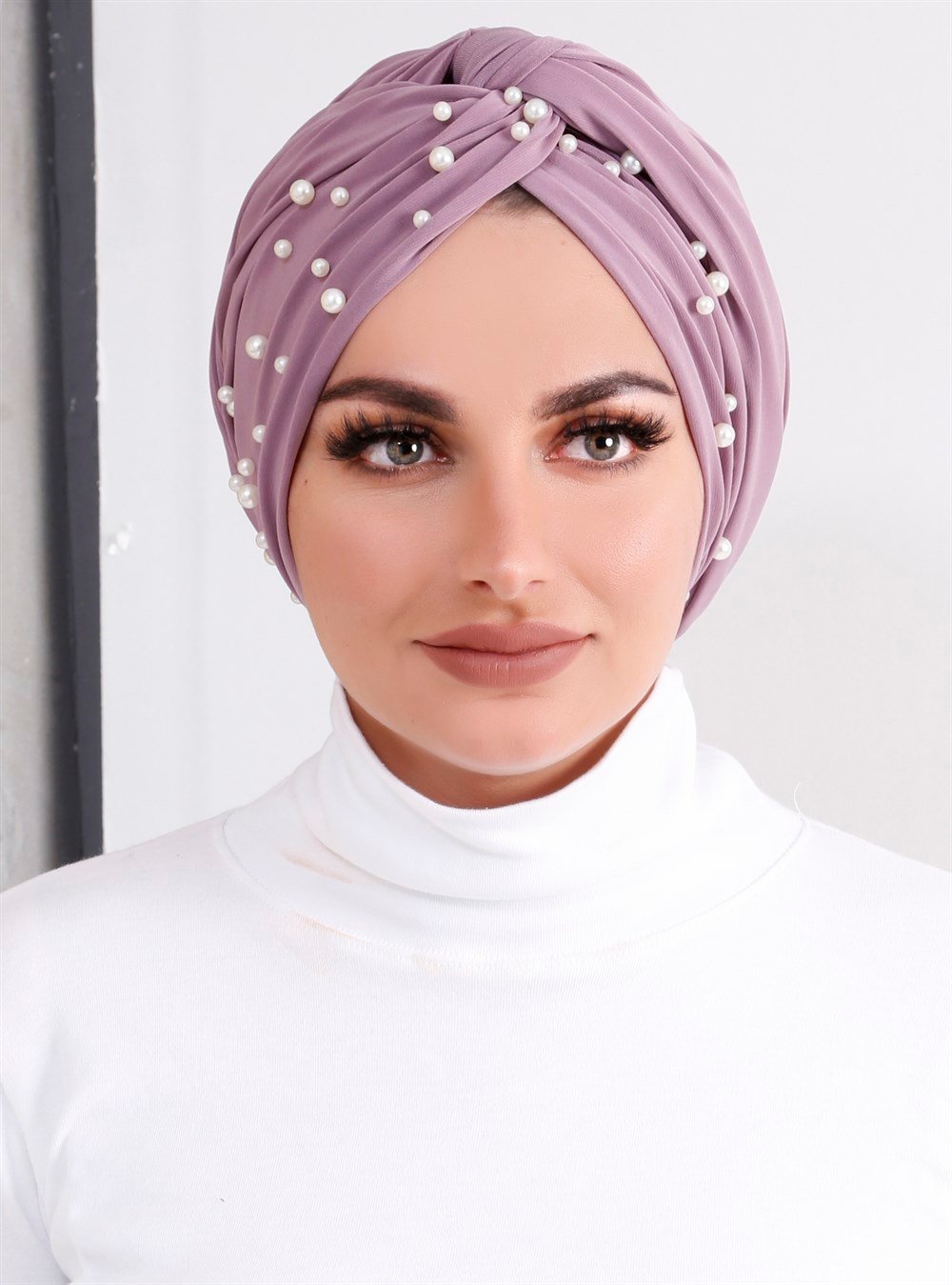 İncili Dolama Bone - Koyu Pudra