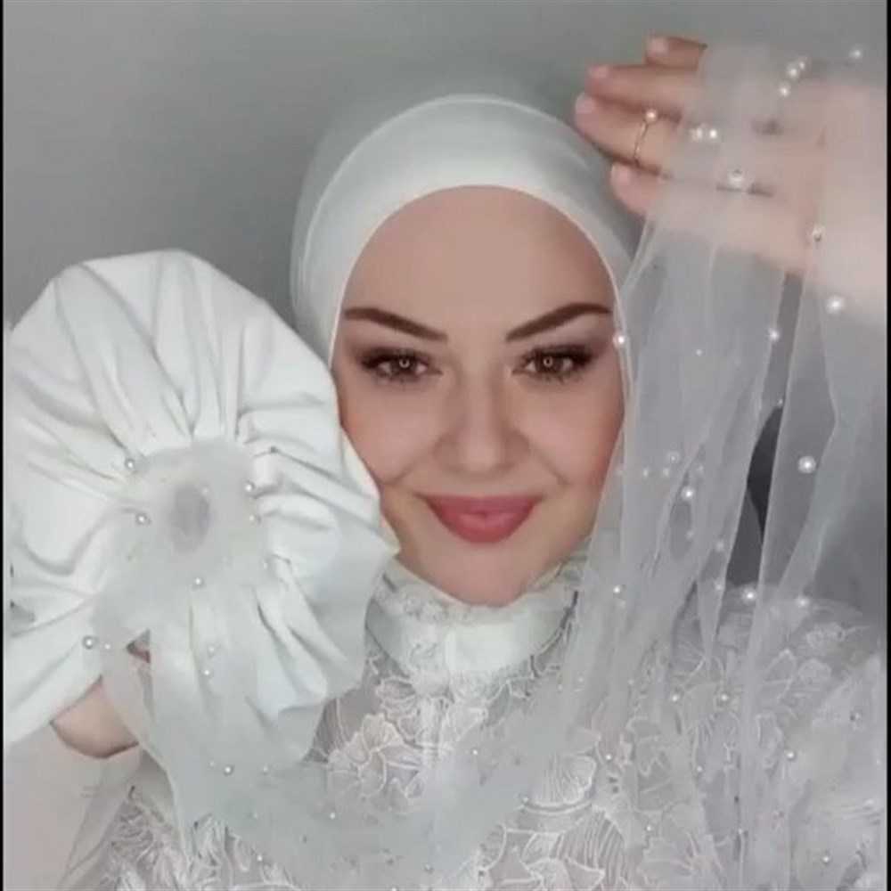 İncili Tül Bone - Ekru beyaz