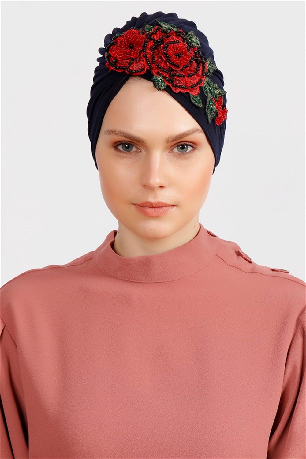 İşlemeli Red Rose -Lacivert