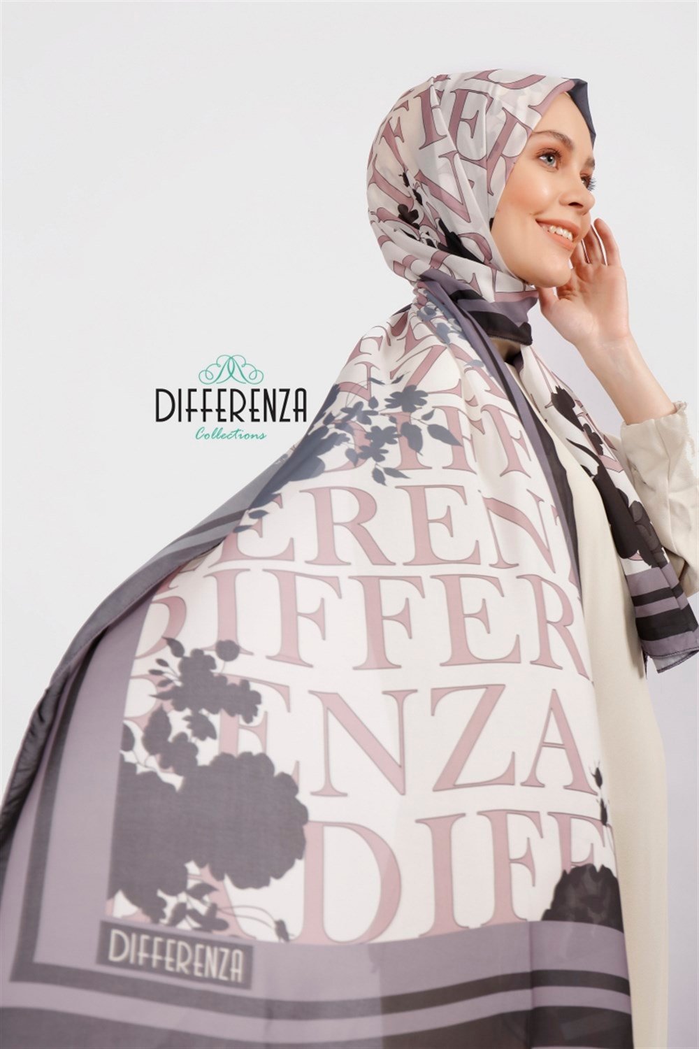 Karma Desen Şal - Beyaz&Pudra