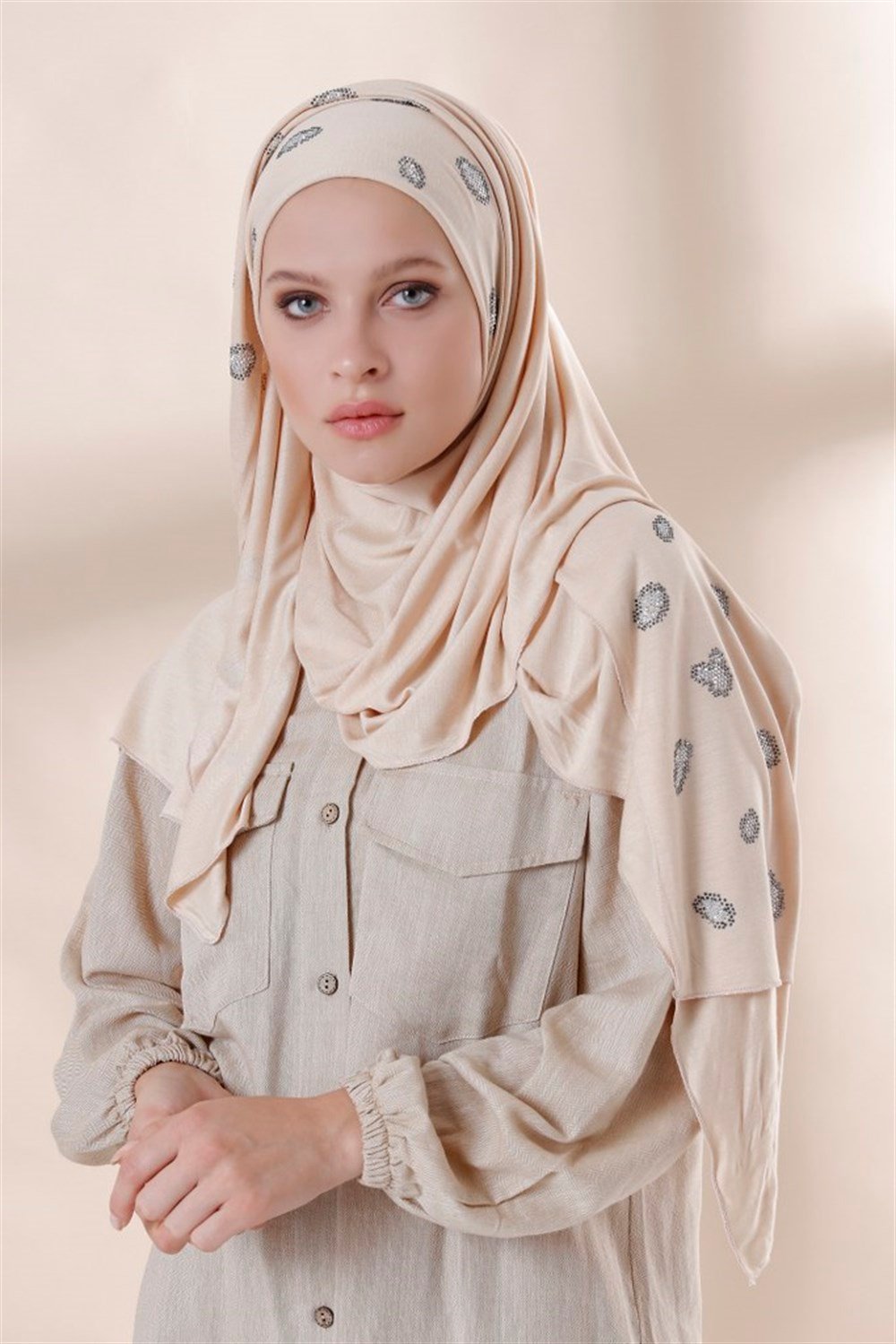LEOPAR TAŞLI PENYE ŞAL-Bej