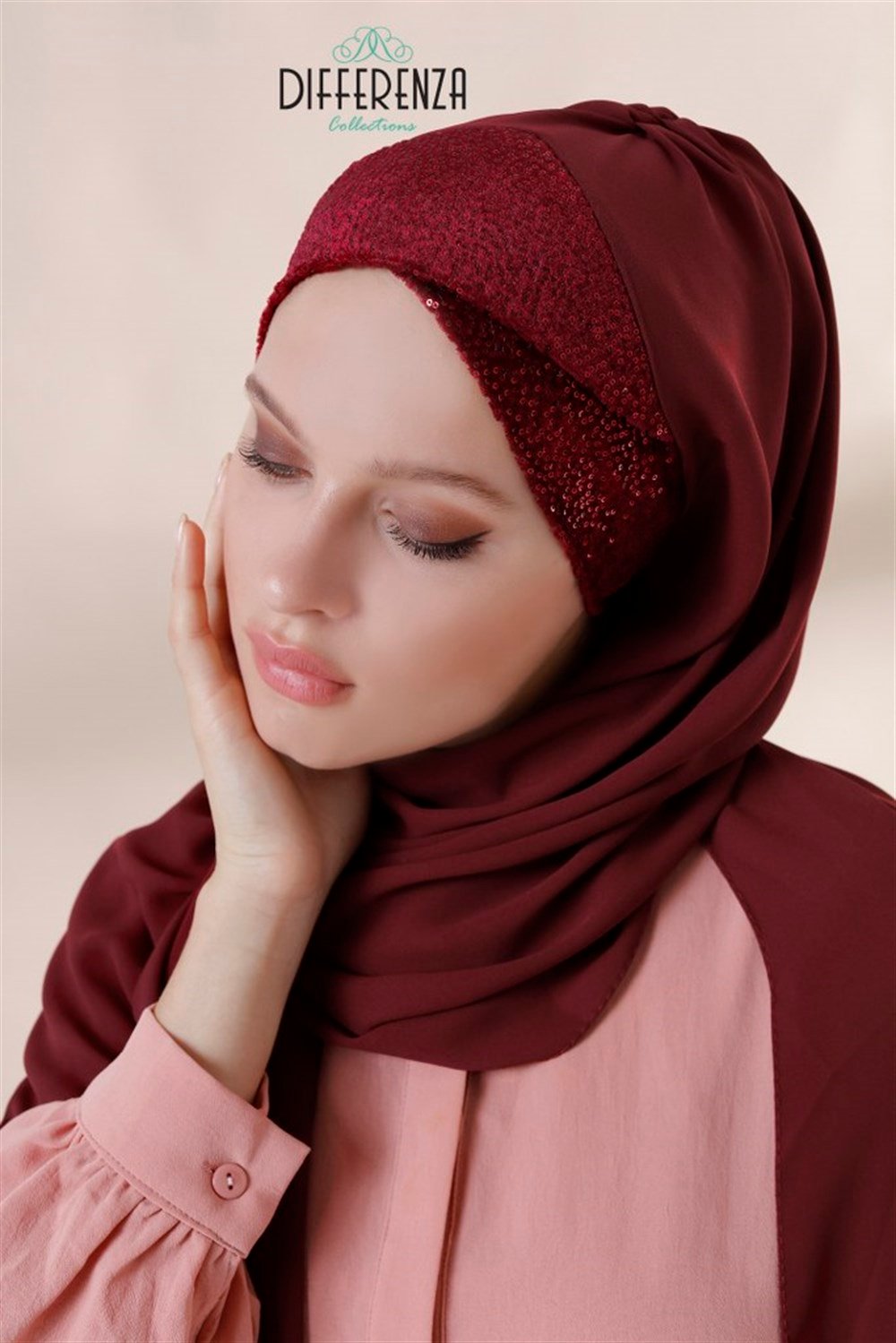 MİNİ PAYET ÇAPRAZ ŞAL-Bordo