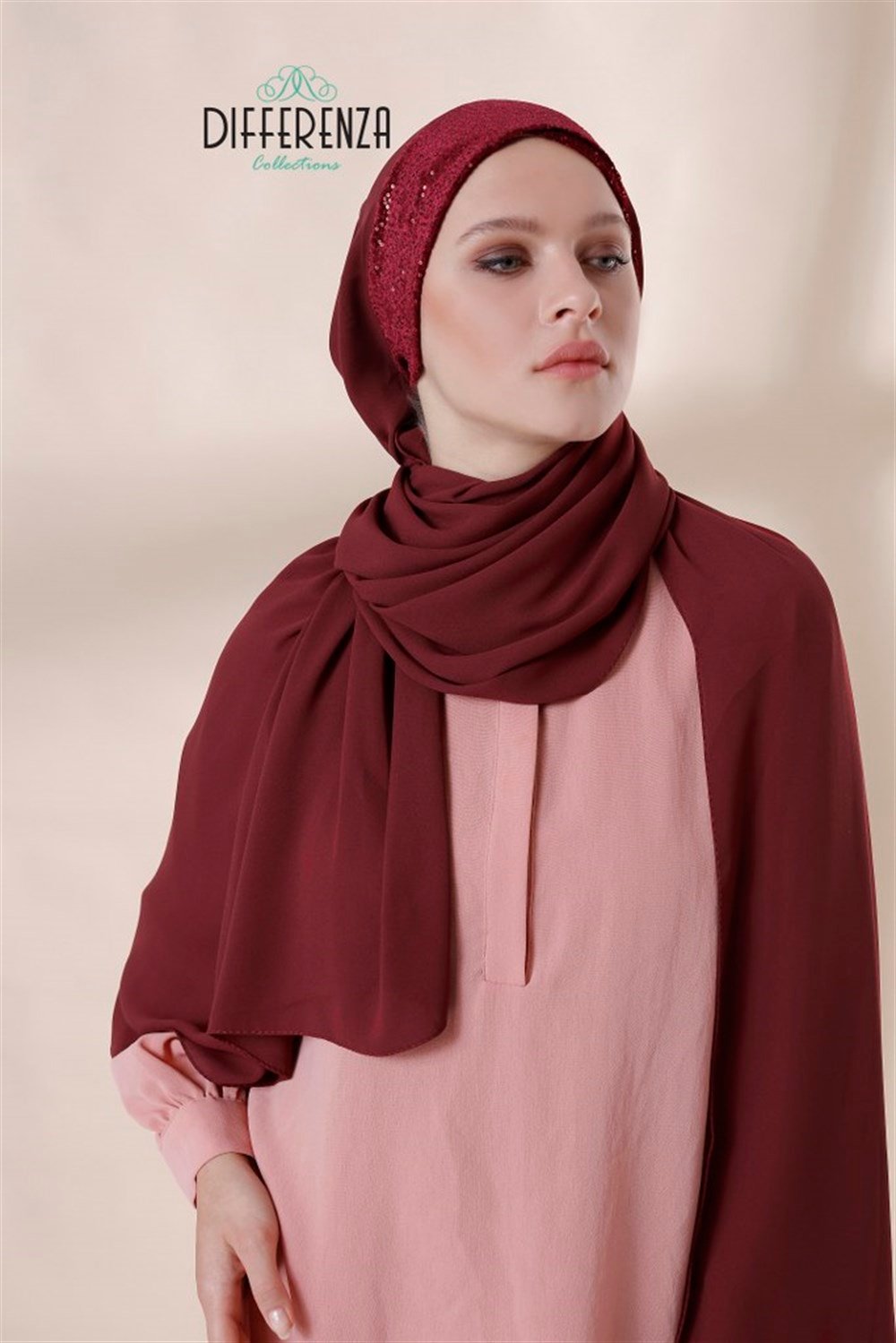 MİNİ PAYET ÇAPRAZ ŞAL-Bordo