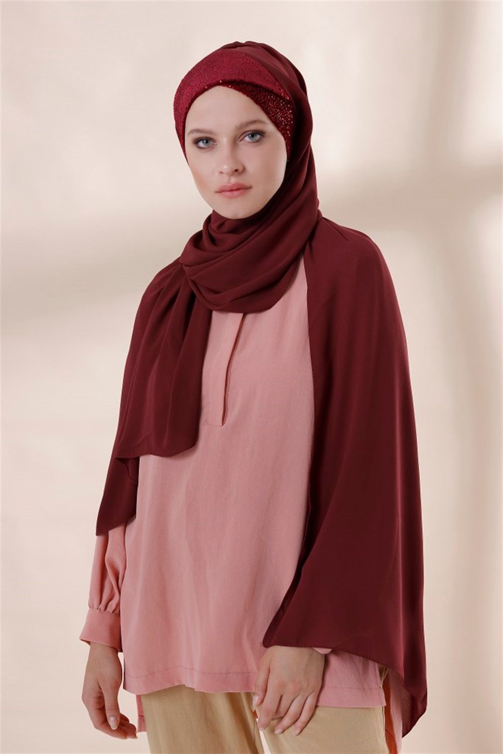 MİNİ PAYET ÇAPRAZ ŞAL-Bordo