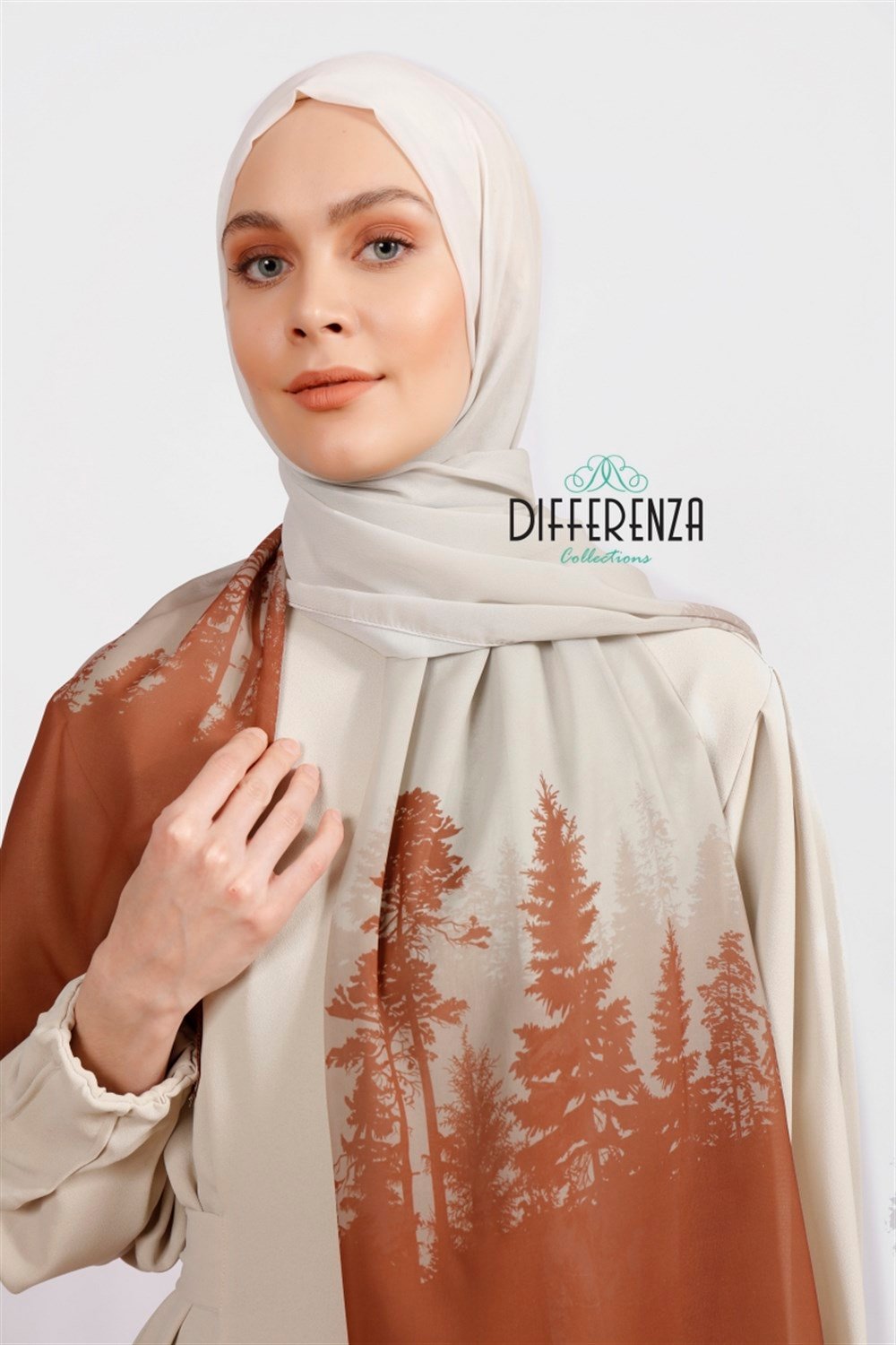 Natura Desenli Şal - Kiremit