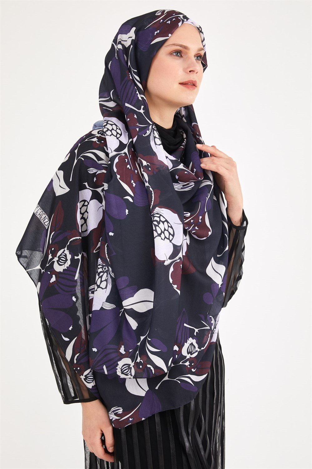 Ortanca Şal - Siyah Mor