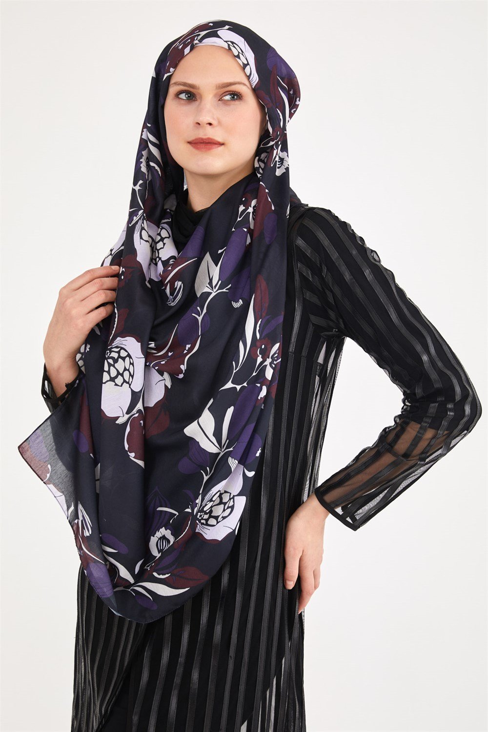 Ortanca Şal - Siyah Mor